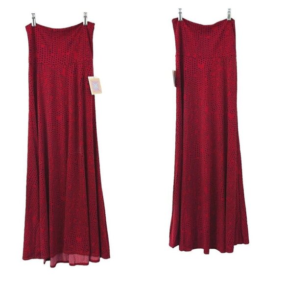 LuLaRoe Maxi Skirt Size XXS Long Red Blue Polka Dot   Print Stretchy Slinky - Picture 1 of 6